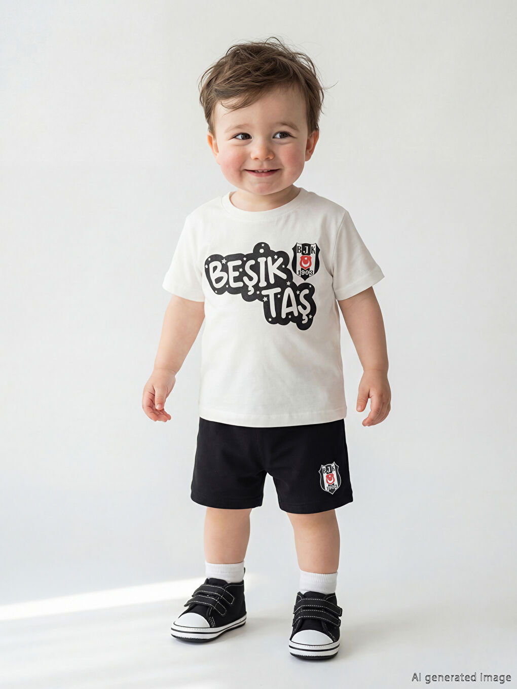 Beyaz Beşiktaş Lisanslı Erkek Bebek Tişört ve Şort Takım