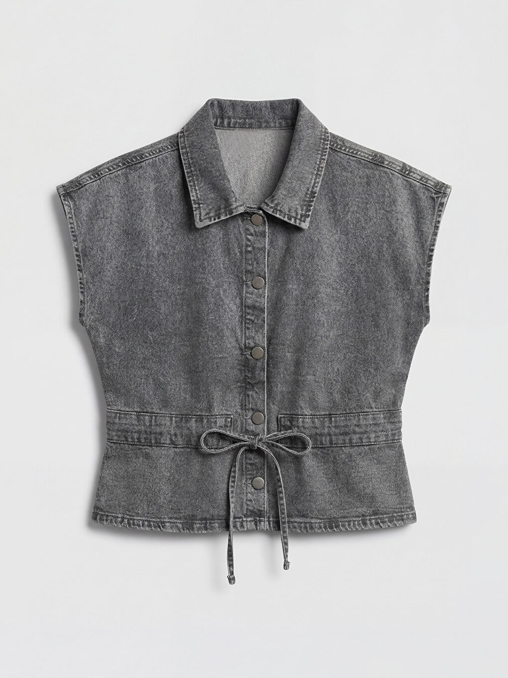 Antrasit Gömlek Yaka Kadın Jean Yelek