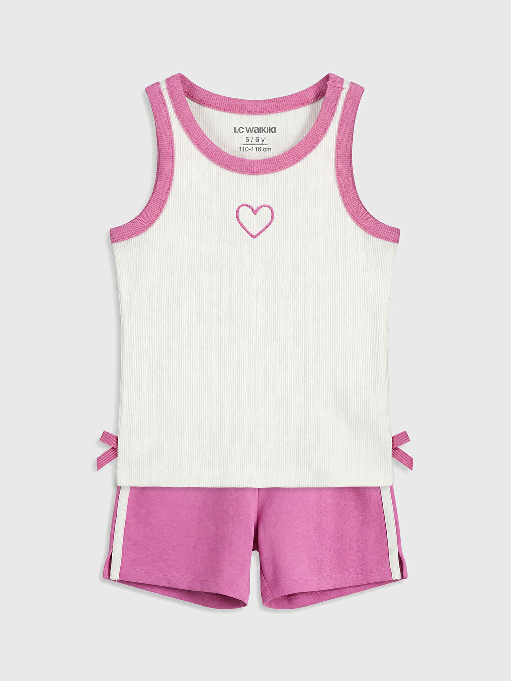 Beyaz Bisiklet Yaka Nakışlı Kız Çocuk Takım