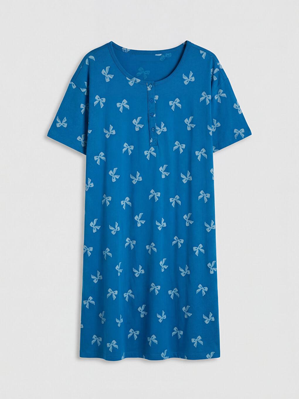 Mavi Bisiklet Yaka Fiyonk Baskılı Hamile Gecelik