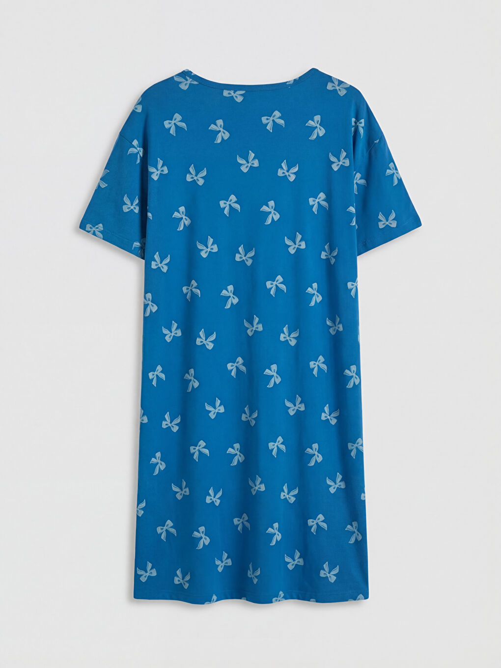 Mavi Bisiklet Yaka Fiyonk Baskılı Hamile Gecelik-1