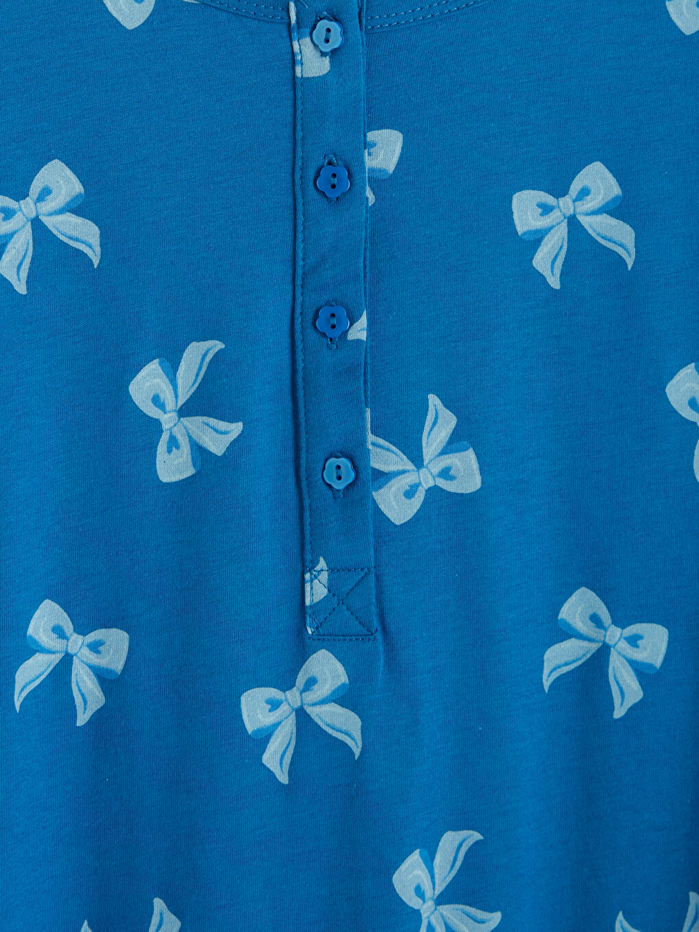 Mavi Bisiklet Yaka Fiyonk Baskılı Hamile Gecelik-2