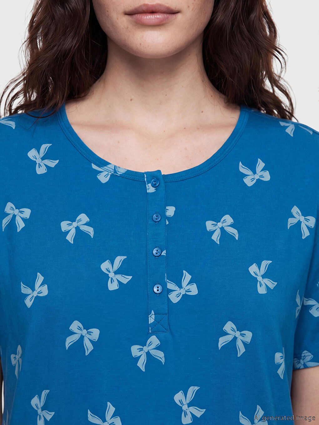 Нощница за бременност с кръгло деколте и панделков принт-2