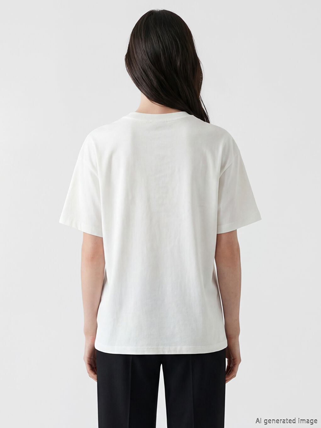 Beyaz Bisiklet Yaka Çiçek Aplikeli Kadın Tişört-3