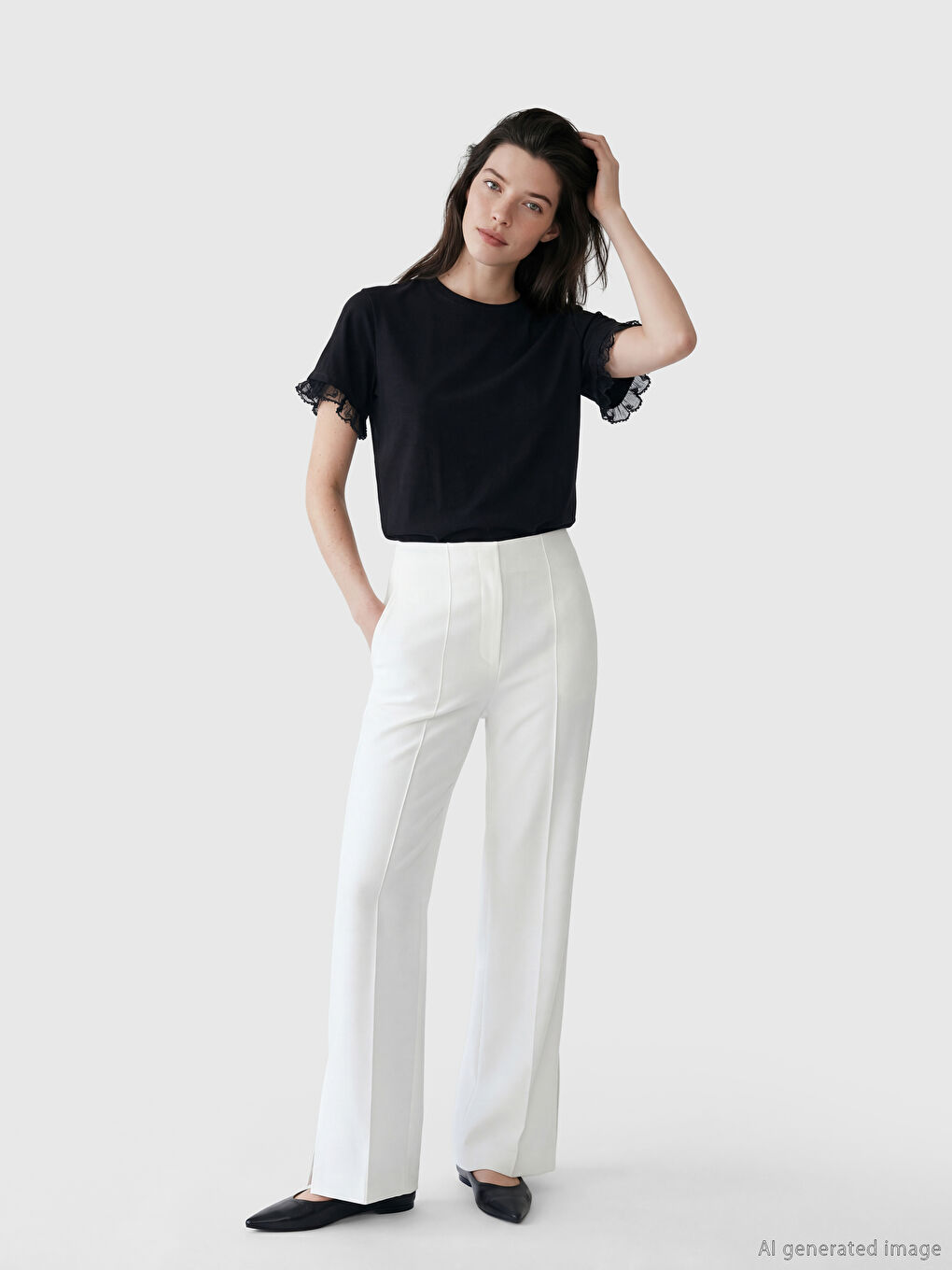 Crew Neck Frilled Women's T-Shirt-1