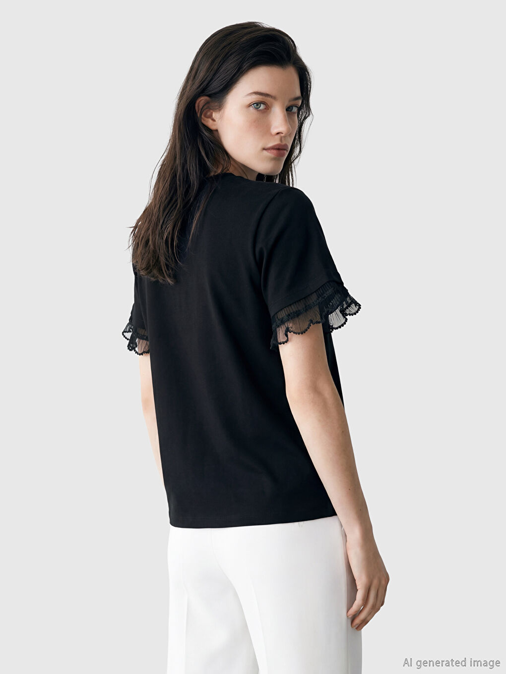 Crew Neck Frilled Women's T-Shirt-2