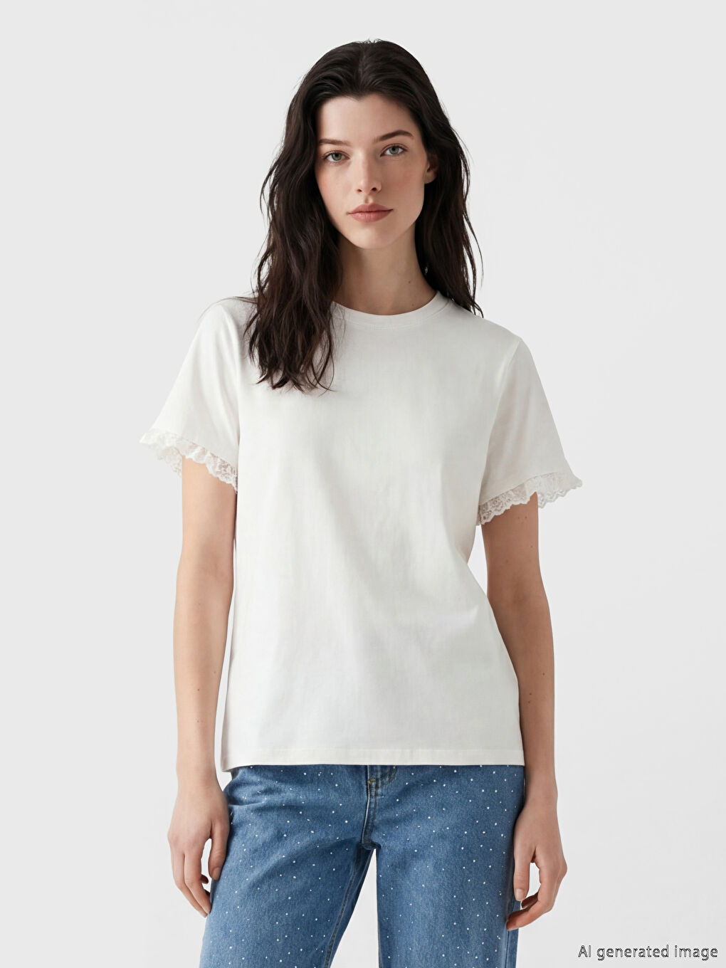 дөңгелек жағалы бүрмеленген әйелдер футболкасы