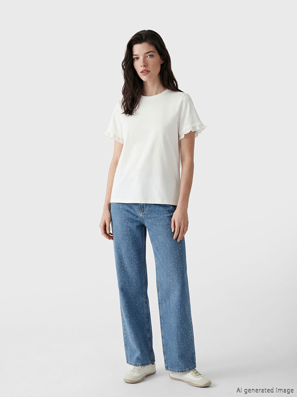 дөңгелек жағалы бүрмеленген әйелдер футболкасы-1