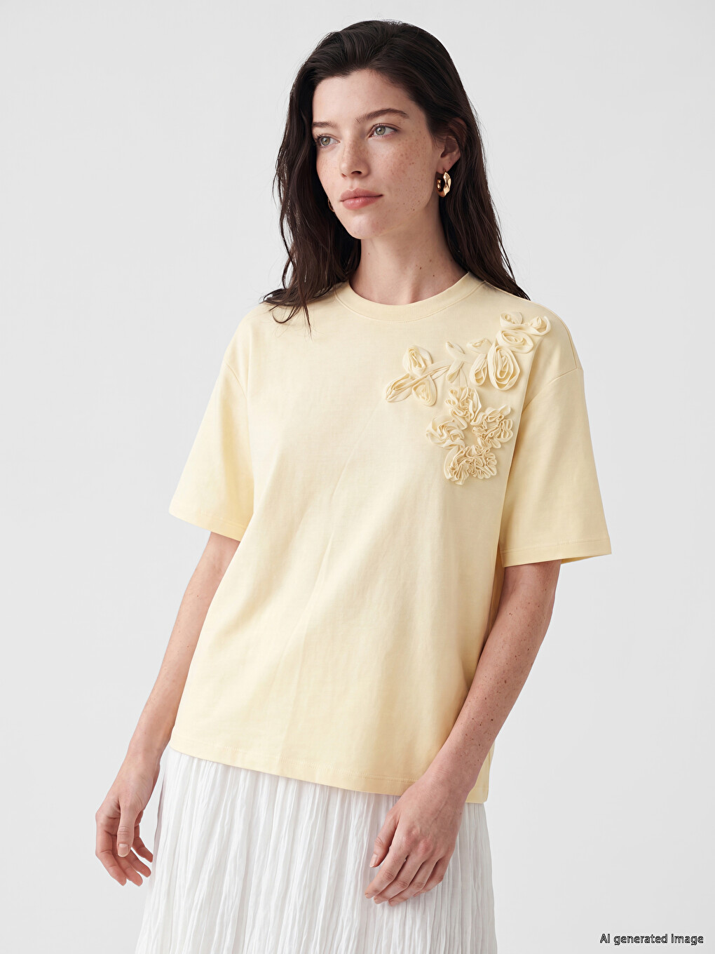 Tricou De Femei Cu Aplicație Florală Atingere Fină