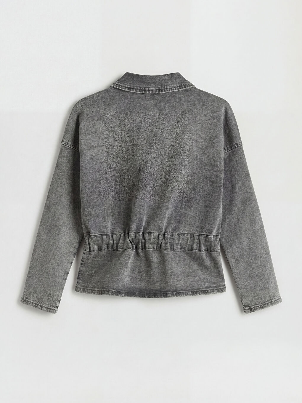 Antrasit Gömlek Yaka Taşlı Kadın Jean Ceket-1