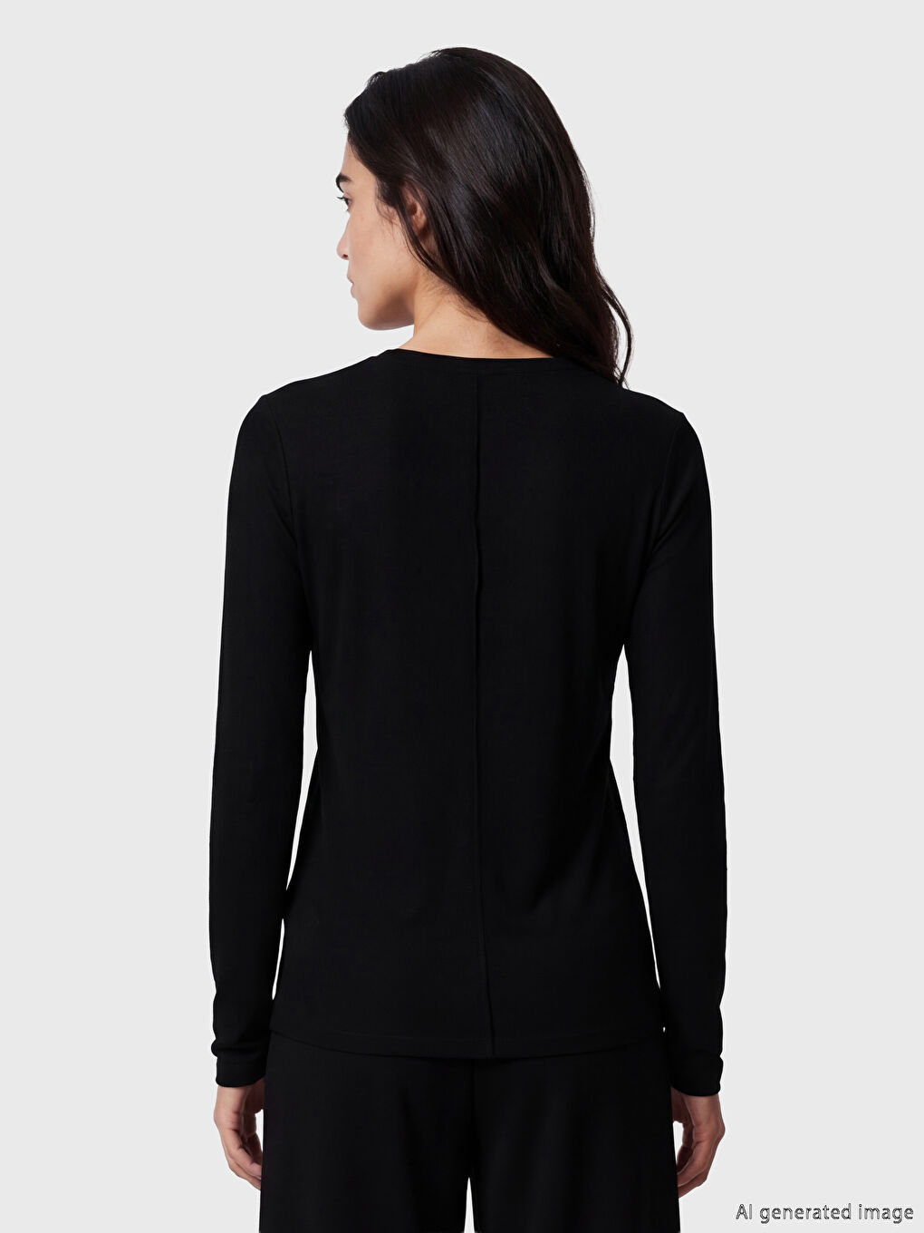 Siyah Bisiklet Yaka Uzun Kollu Bluz-1