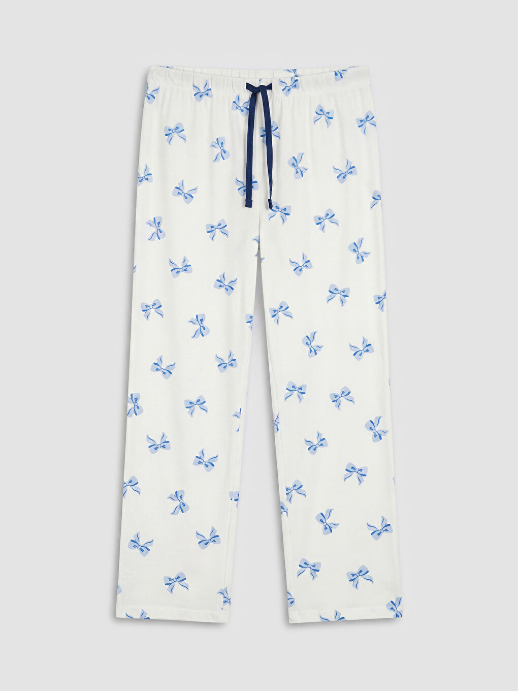 Ekru Bisiklet Yaka Desenli Kadın Pijama Takım-2