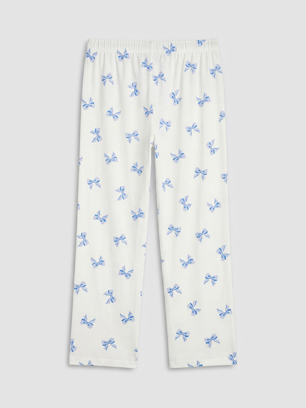 Ekru Bisiklet Yaka Desenli Kadın Pijama Takım-5