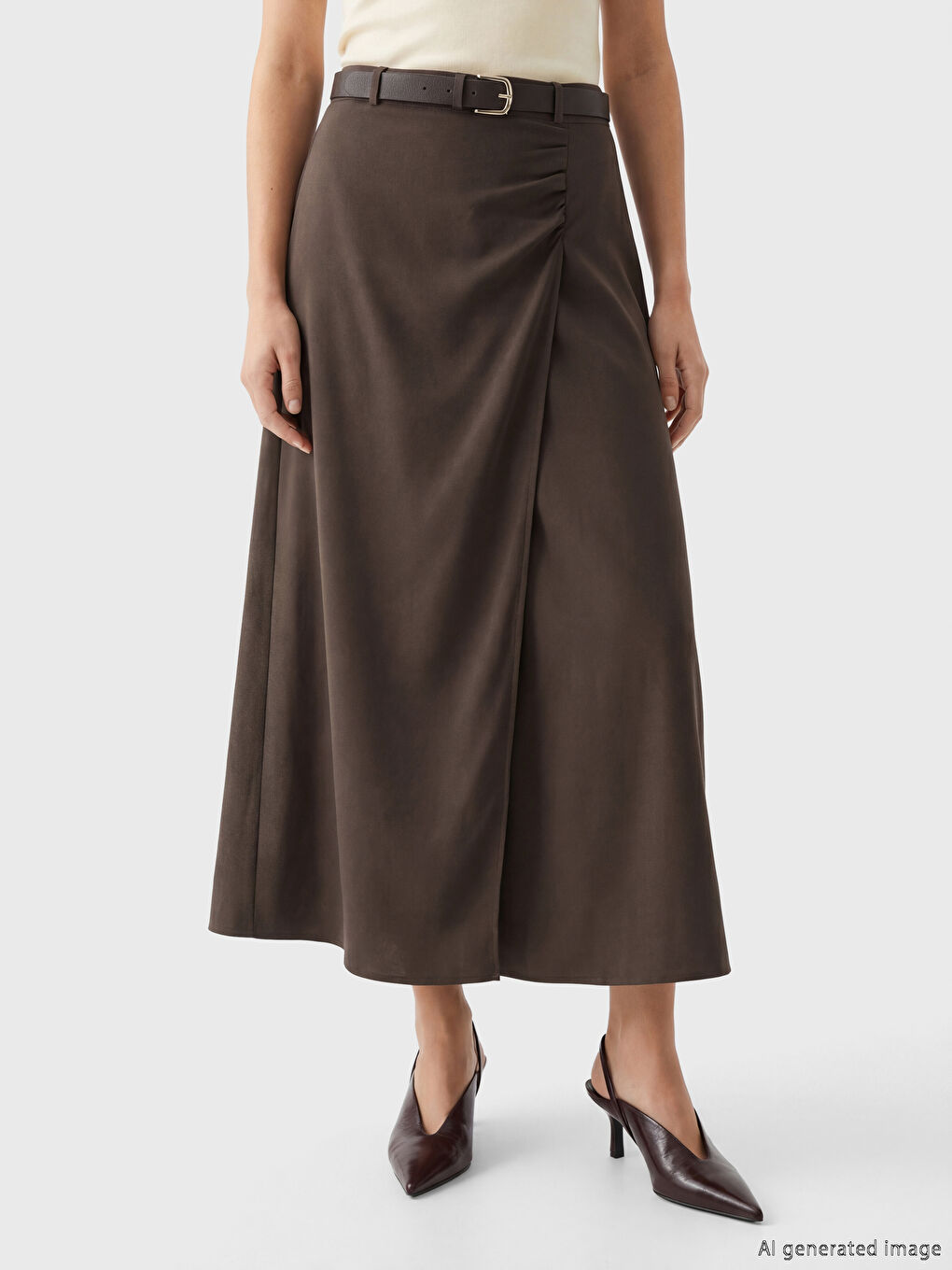 Ženska suknja olovka sa kaišem i naborima-1