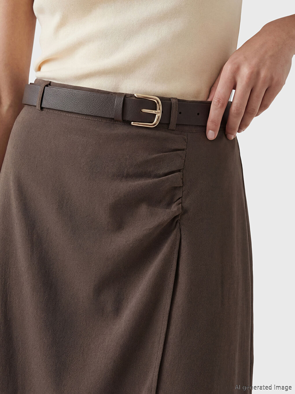 Ženska suknja olovka sa kaišem i naborima-2