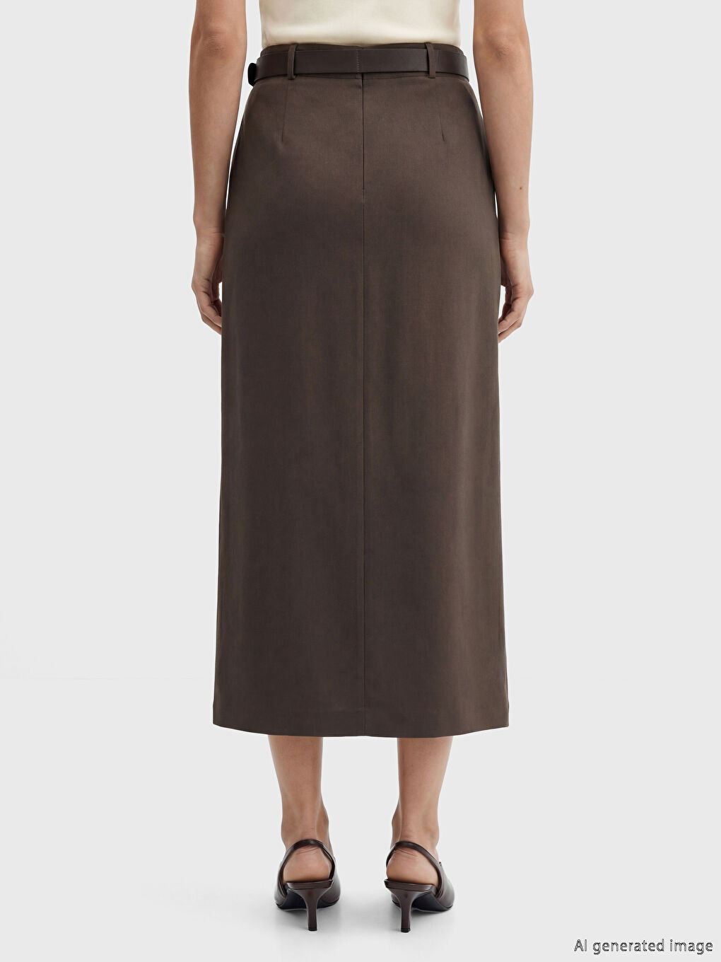 Ženska suknja olovka sa kaišem i naborima-3