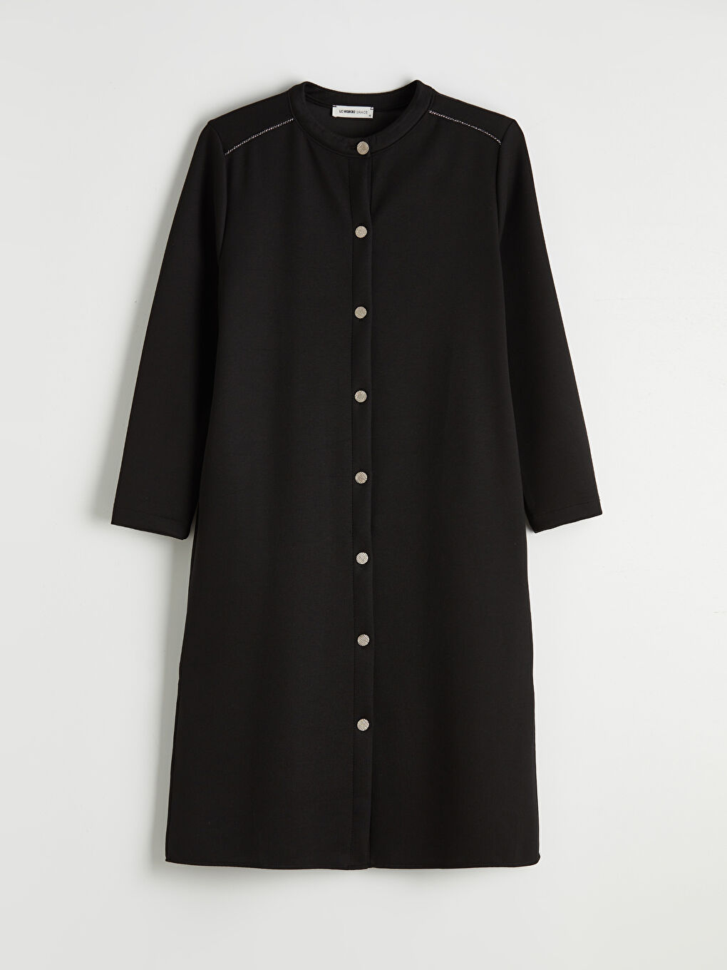 Siyah Bisiklet Yaka Kadın Ferace