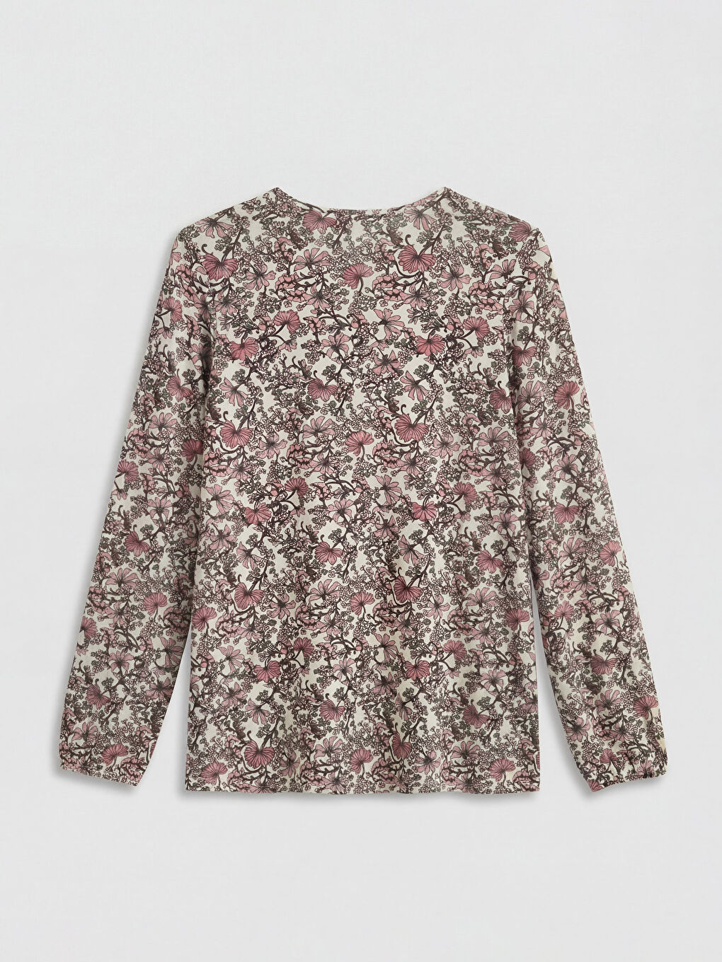 Bej Bisiklet Yaka Desenli Bluz-1