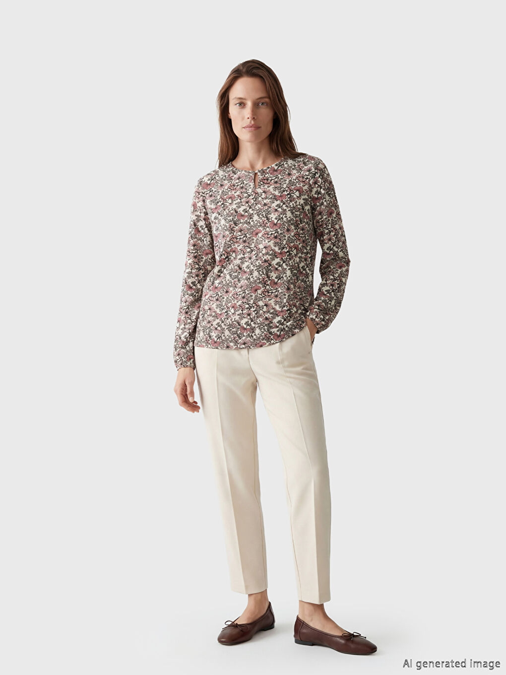 Bluza sa okruglim izrezom sa uzorkom-1