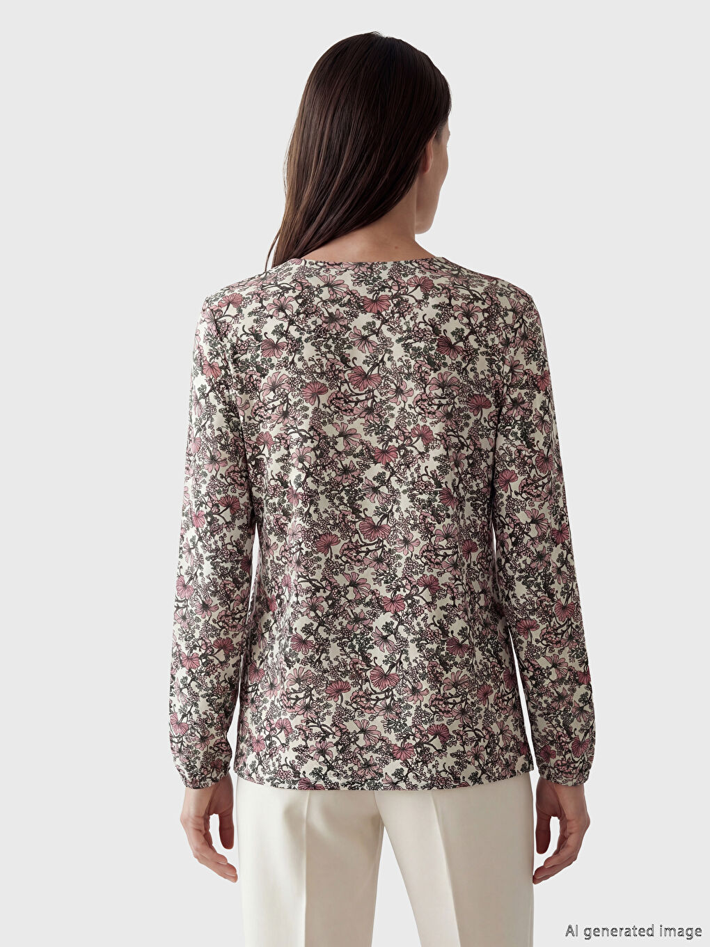 Bluza sa okruglim izrezom sa uzorkom-3