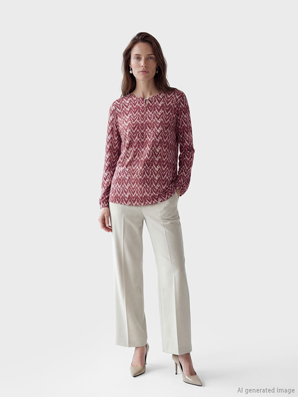 Crew Neck Patterned Blouse-1