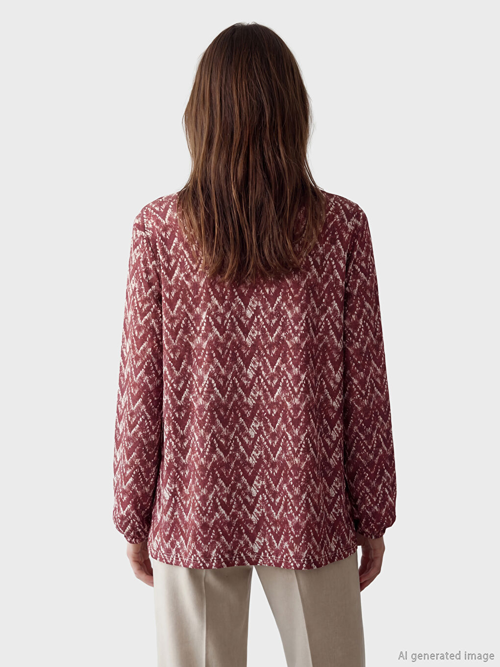 Crew Neck Patterned Blouse-2