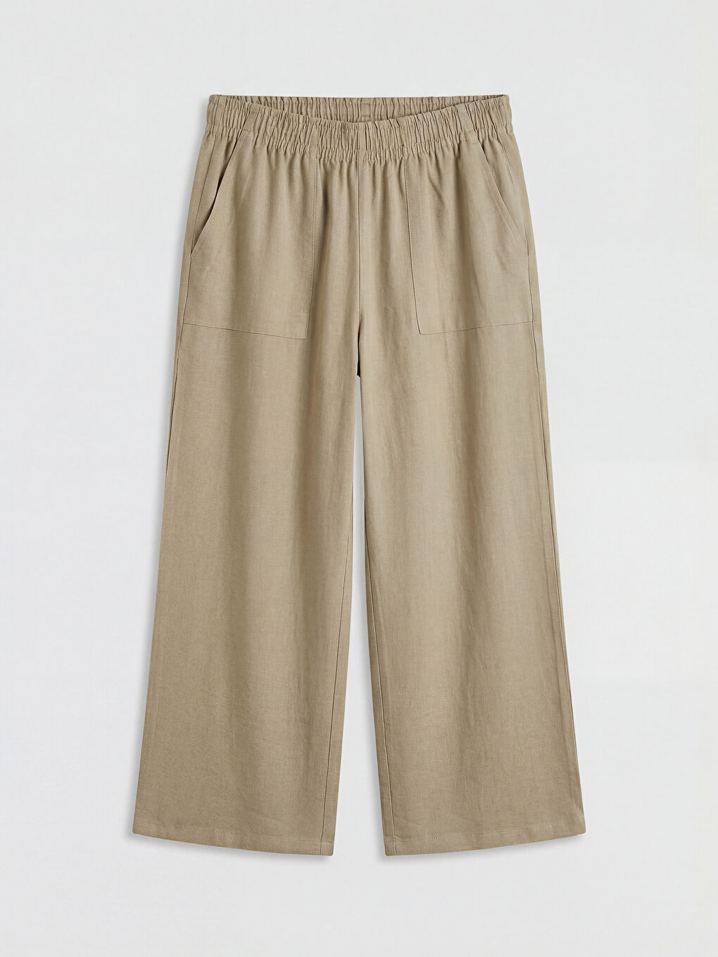 Kahverengi Beli Lastikli Keten Görünümlü Kadın Pantolon-4