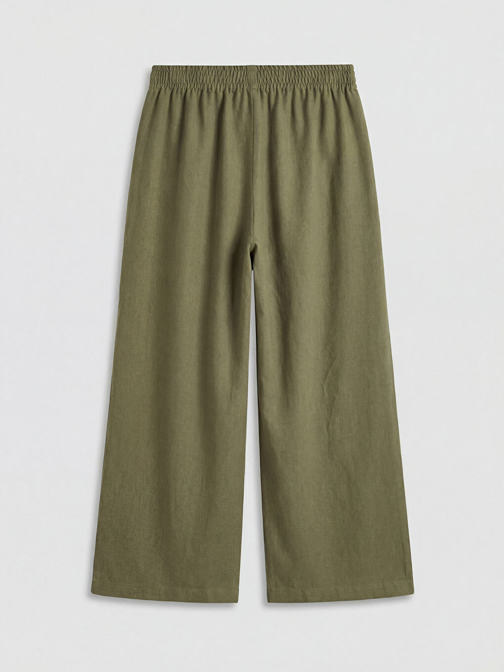 Haki Beli Lastikli Keten Görünümlü Kadın Pantolon-5