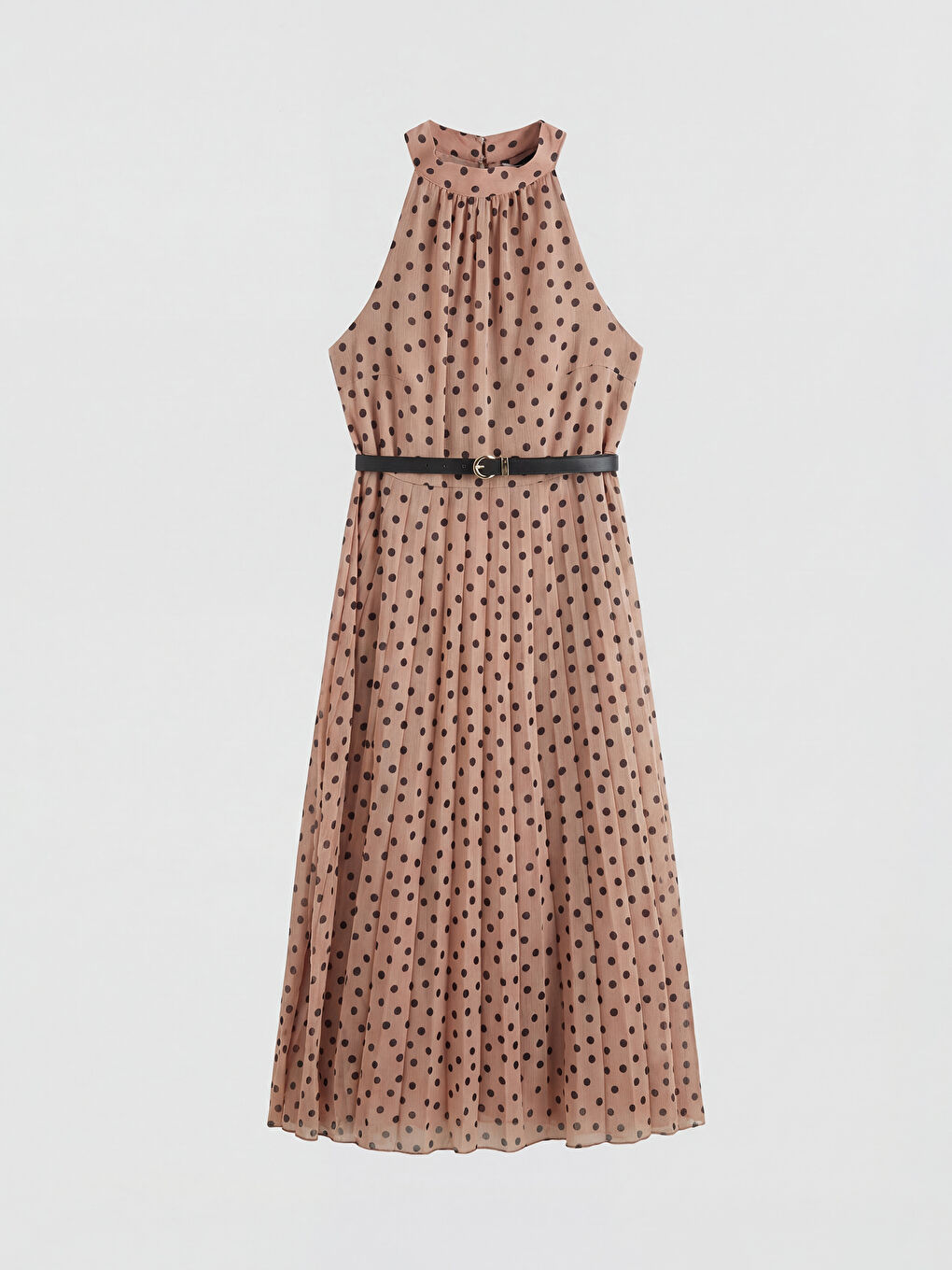 Pembe Halter Yaka Puantiyeli A Kesim Elbise