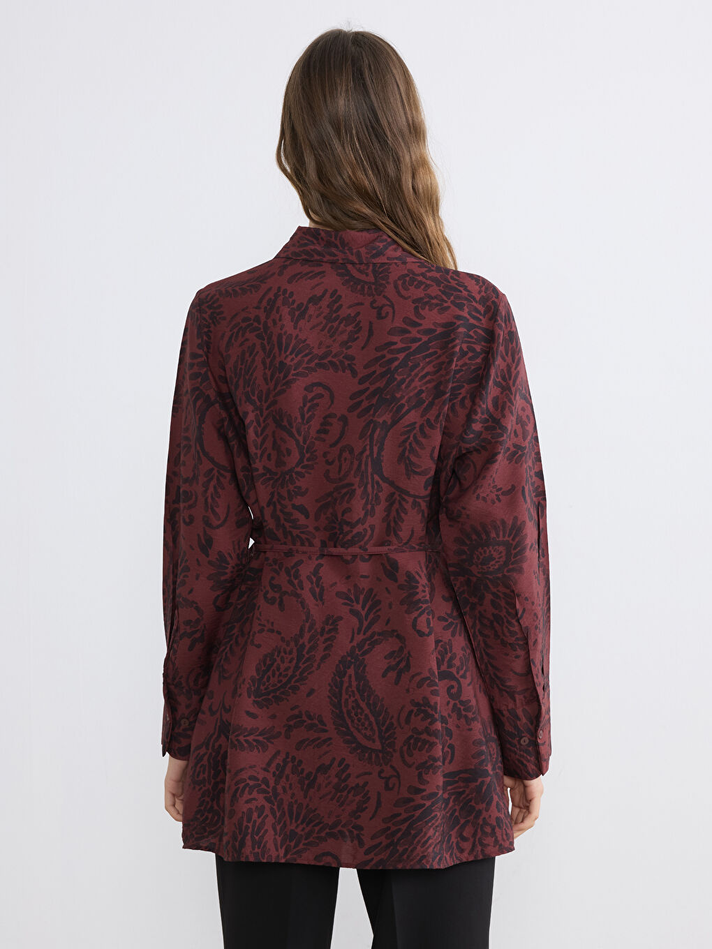 Bordo Desenli Kadın Gömlek Tunik-3