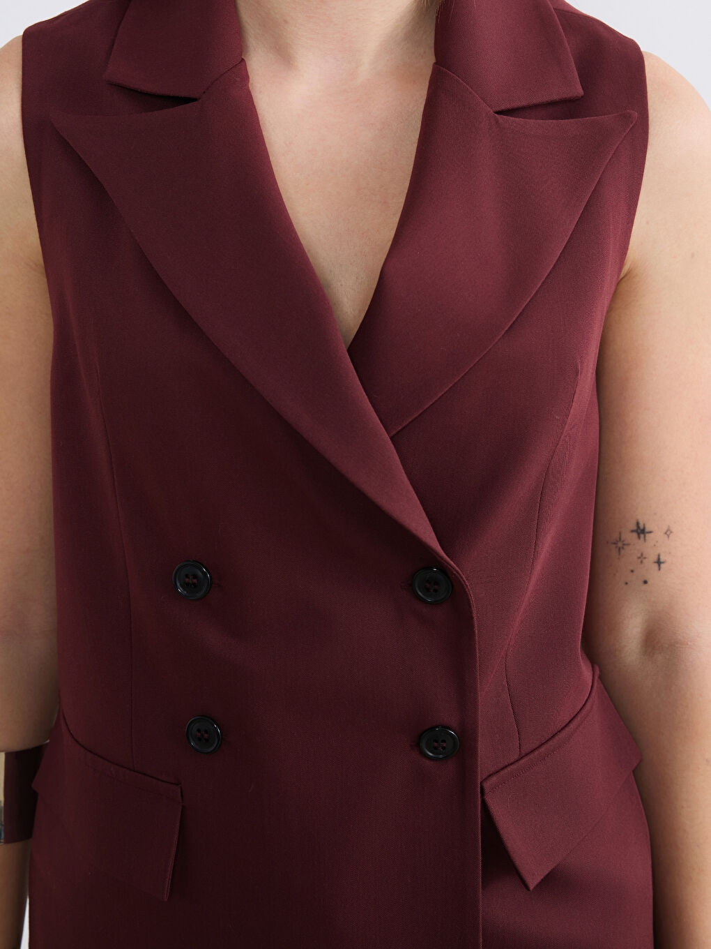 Bordo Petite Kruvaze Yaka Kadın Klasik Yelek-2