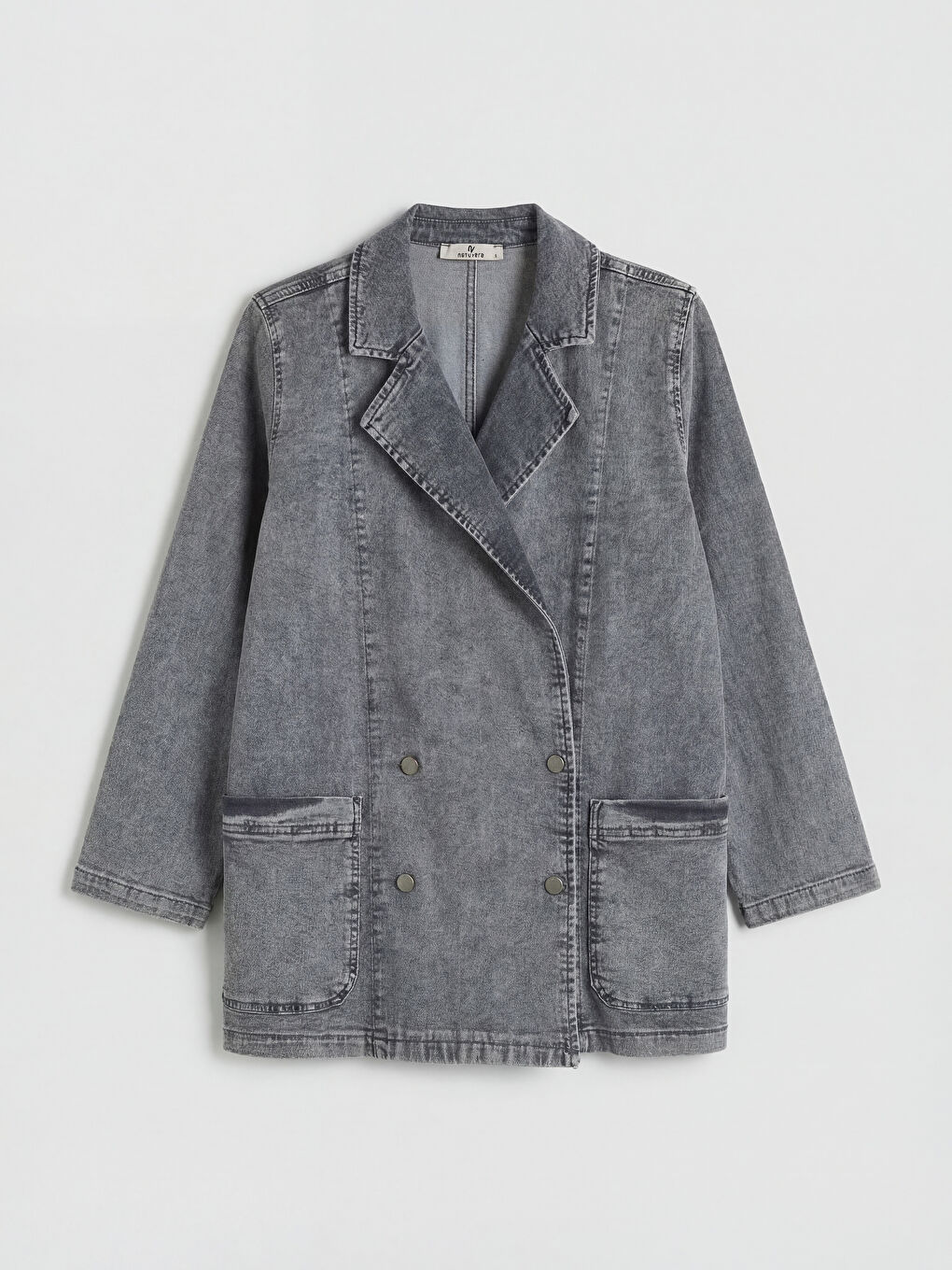 Antrasit Kruvaze Yaka Kadın Jean Ceket