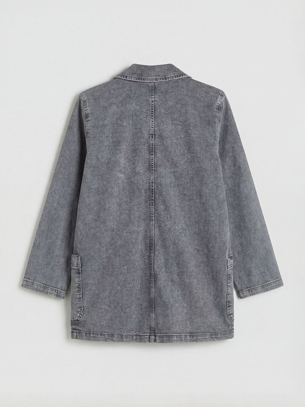 Antrasit Kruvaze Yaka Kadın Jean Ceket-1