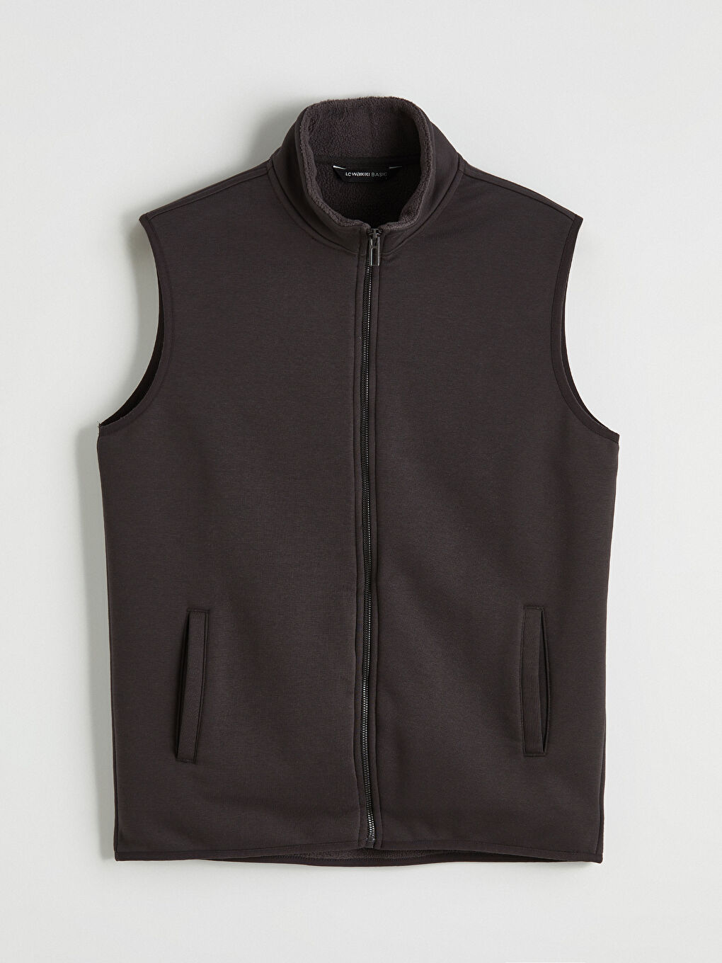 Antrasit Dik Yaka Fermuarlı Erkek Polar Yelek-4