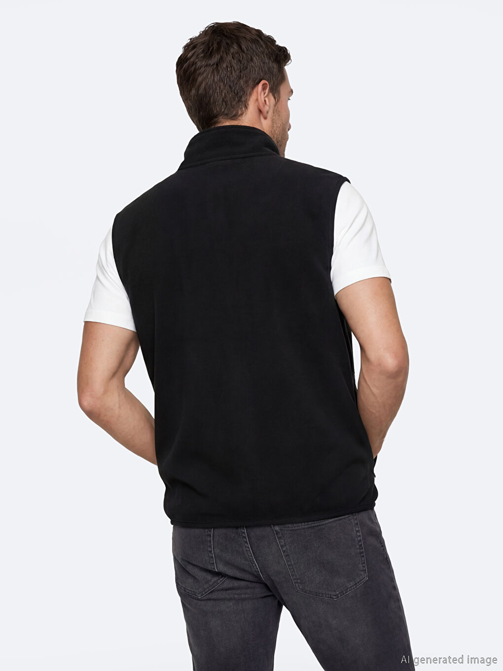 Siyah Dik Yaka Fermuarlı Erkek Polar Yelek-3