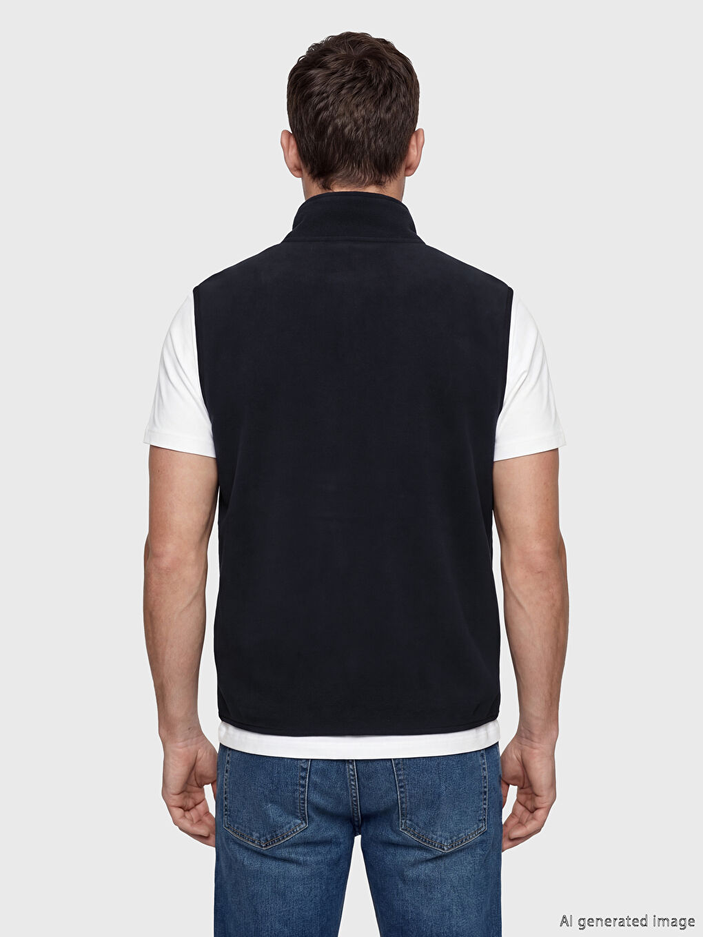 Lacivert Dik Yaka Fermuarlı Erkek Polar Yelek-2