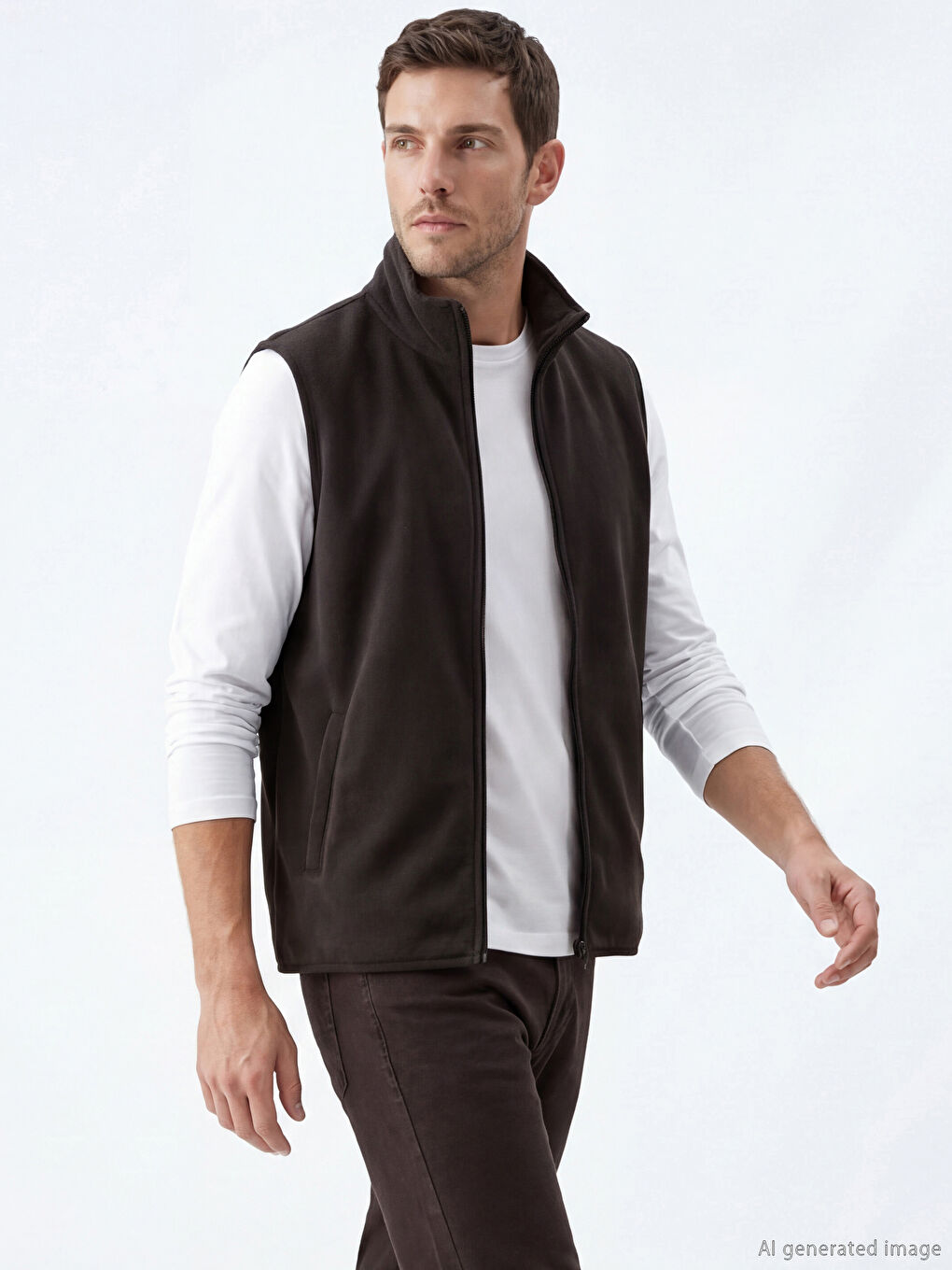 Antrasit Dik Yaka Fermuarlı Erkek Polar Yelek