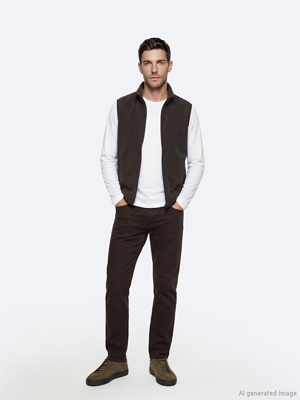 Antrasit Dik Yaka Fermuarlı Erkek Polar Yelek-1