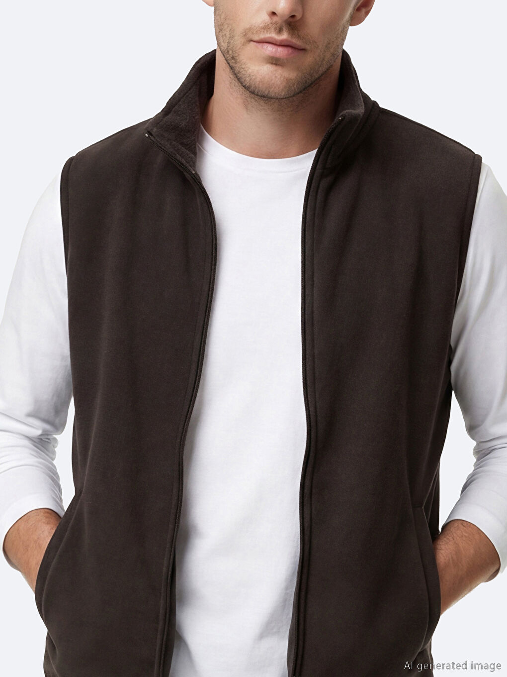 Antrasit Dik Yaka Fermuarlı Erkek Polar Yelek-2