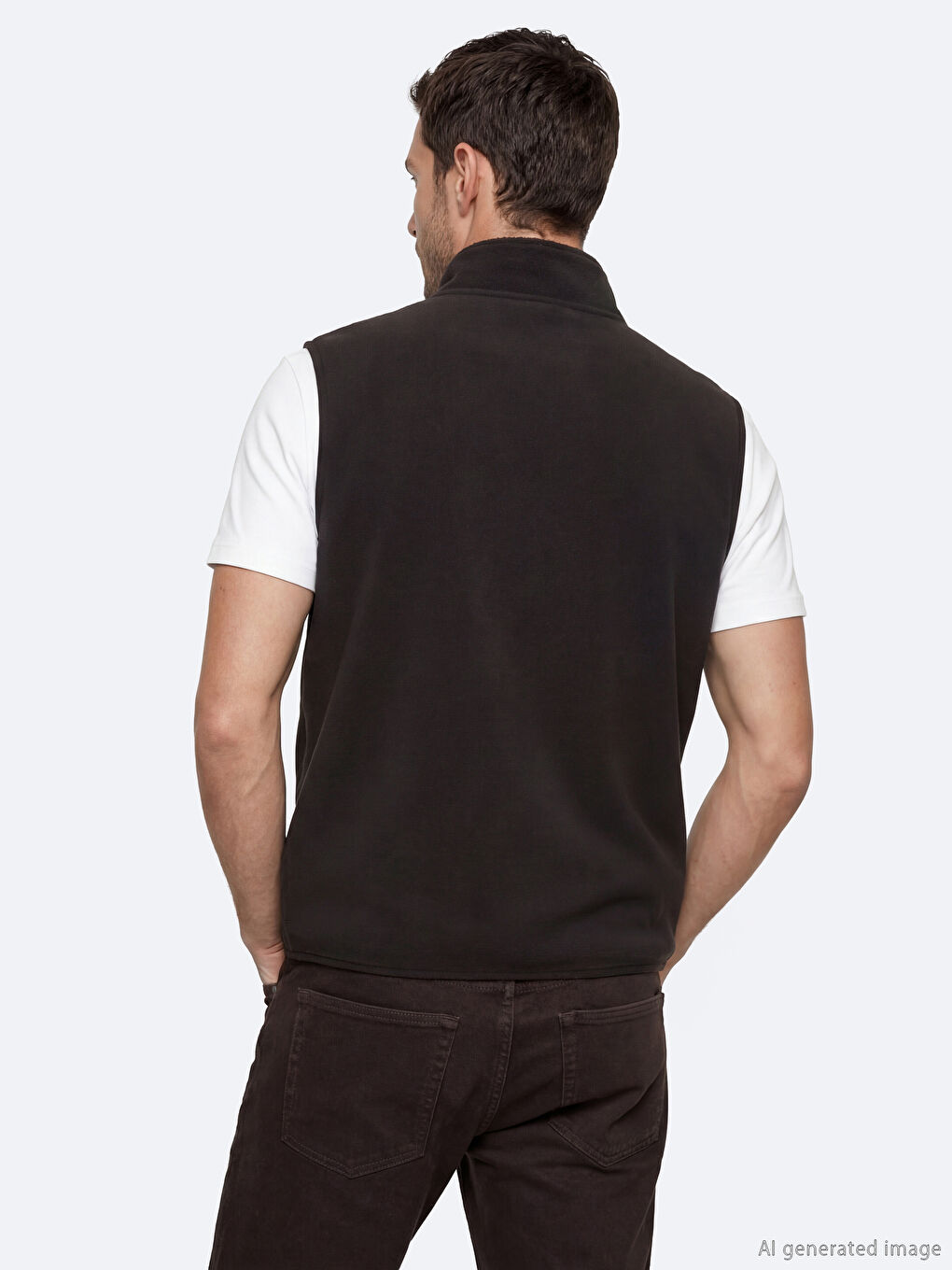 Antrasit Dik Yaka Fermuarlı Erkek Polar Yelek-3