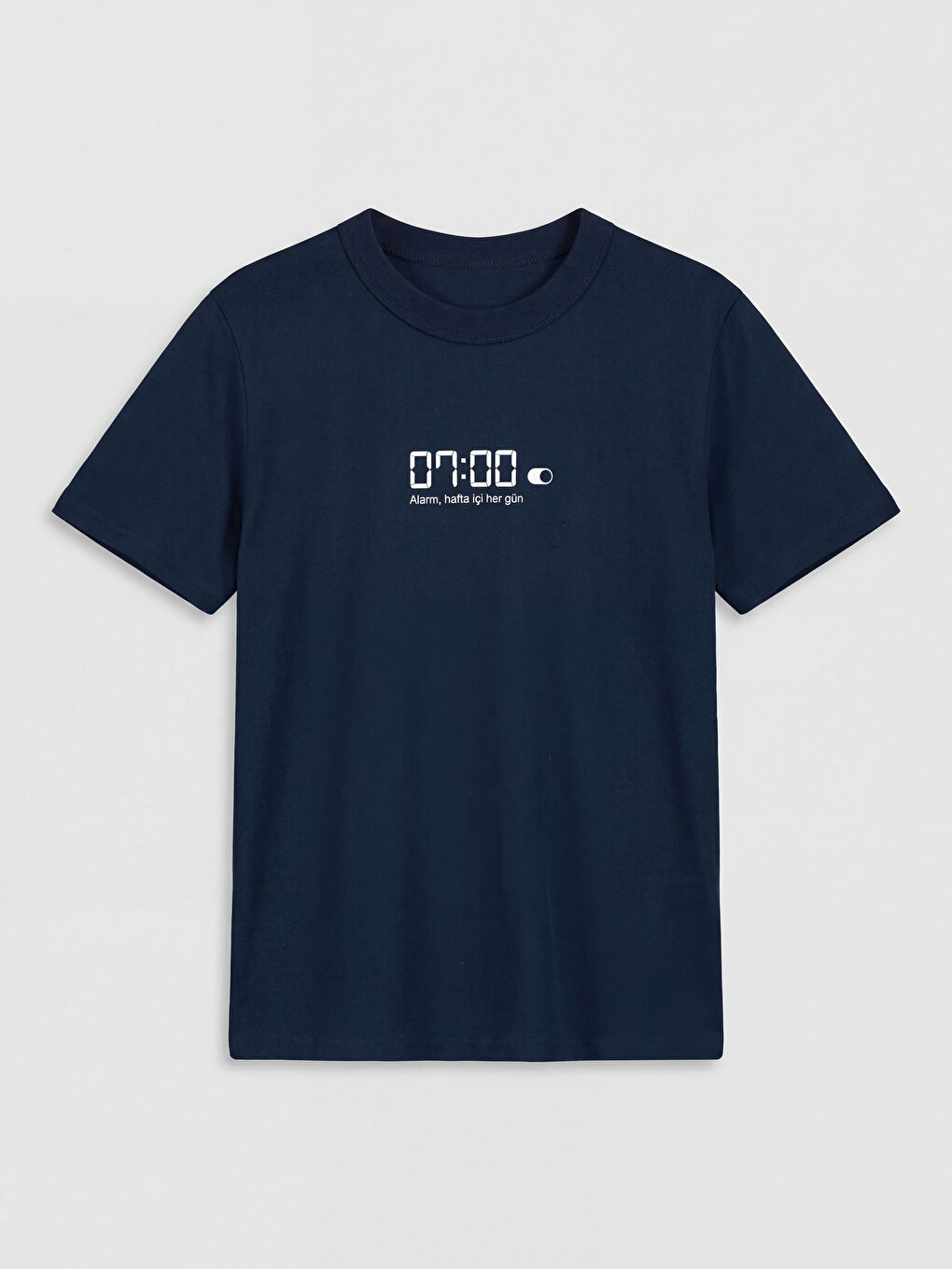 Lacivert Bisiklet Yaka Yazı Baskılı Erkek Çocuk Tişört