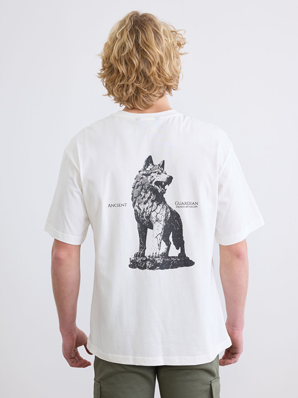 Ekru Bisiklet Yaka Baskılı Erkek Penye Tişört-3