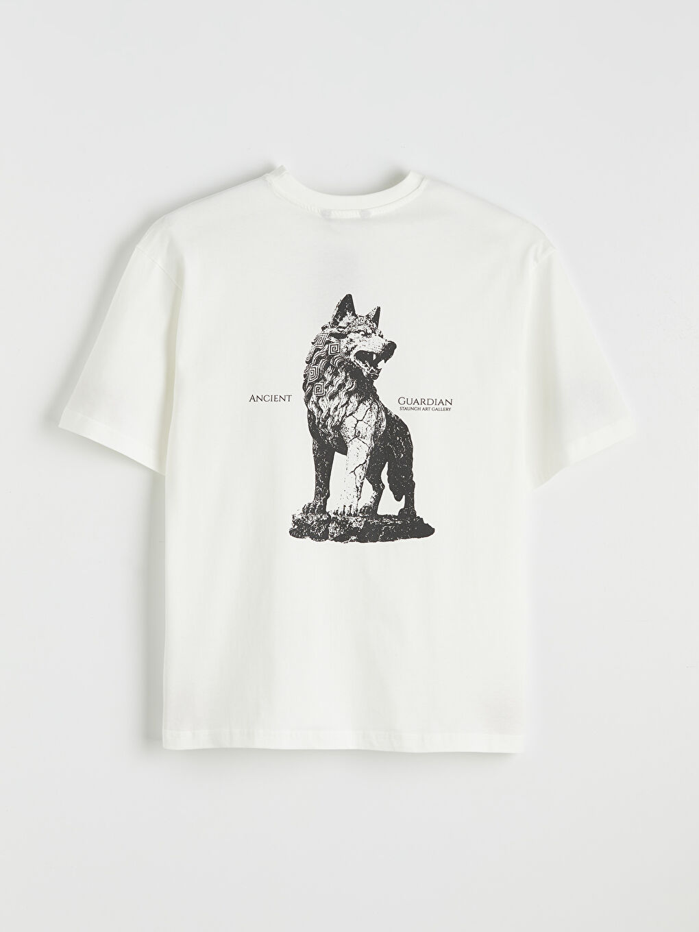 Ekru Bisiklet Yaka Baskılı Erkek Penye Tişört-5