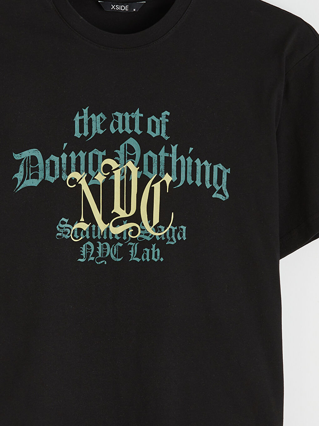 Siyah Bisiklet Yaka NYC Baskılı Erkek Tişört-5