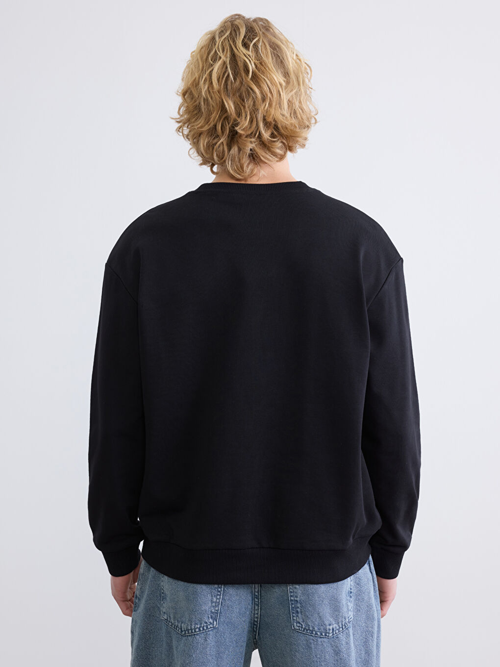 Siyah Bisiklet Yaka Marsilya Baskılı Erkek Sweatshirt-3