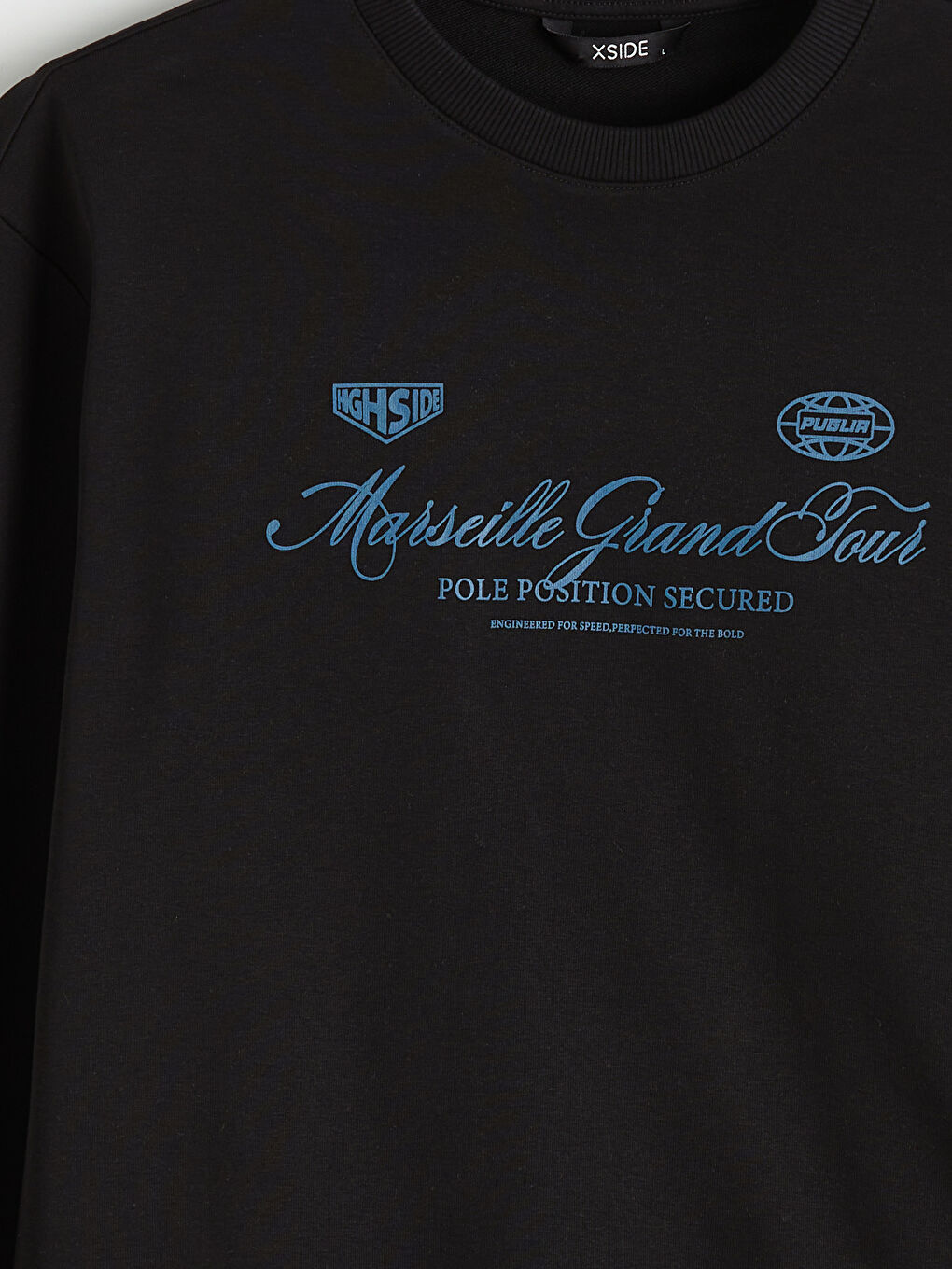 Siyah Bisiklet Yaka Marsilya Baskılı Erkek Sweatshirt-1