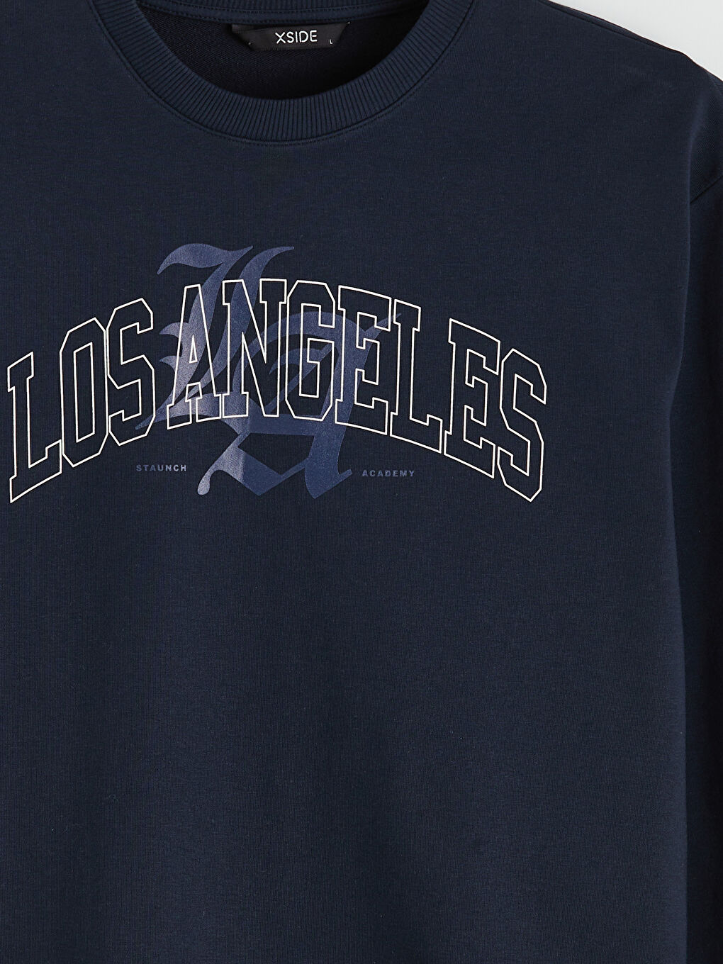 Lacivert Bisiklet Yaka Baskılı Erkek Sweatshirt-5