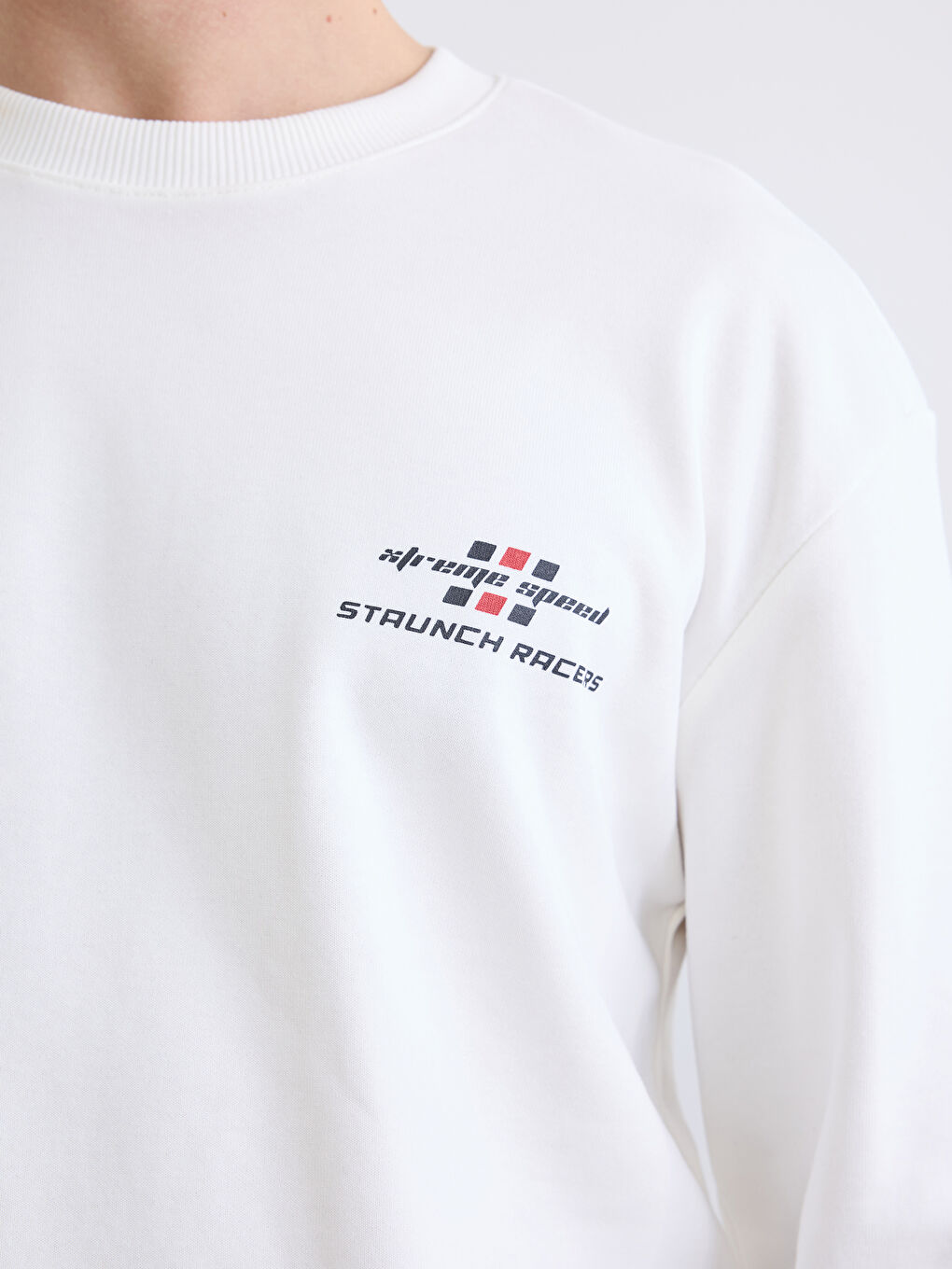 Ekru Bisiklet Yaka Baskılı Erkek Sweatshirt-2