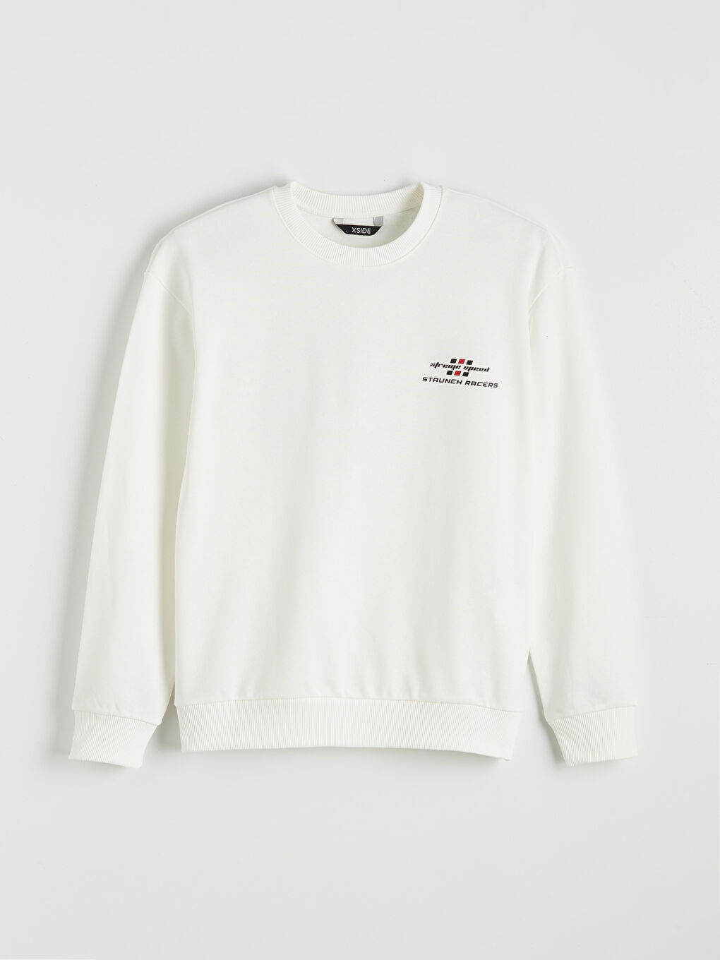 Ekru Bisiklet Yaka Baskılı Erkek Sweatshirt