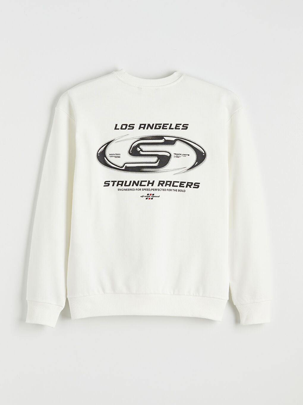 Ekru Bisiklet Yaka Baskılı Erkek Sweatshirt-1